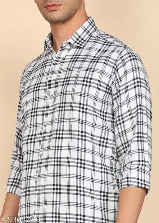 Cotton Blend Checked Shirts for Men, White (M)