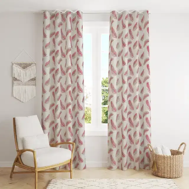Printed Curtain, Pack of 2, Pink, 5 Feet