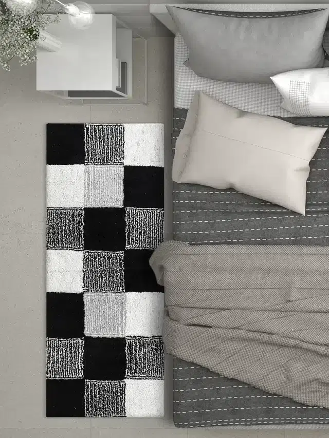 Abstract Bedside Runner with Antiskid Back, 20"x48", Black