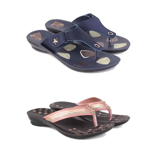 Flats for Women, Set of 2 (Multicolor, 6)