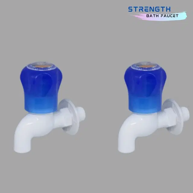 Plastic Short Body Bib Cock Tap with Wall Flange, White, Set of 2