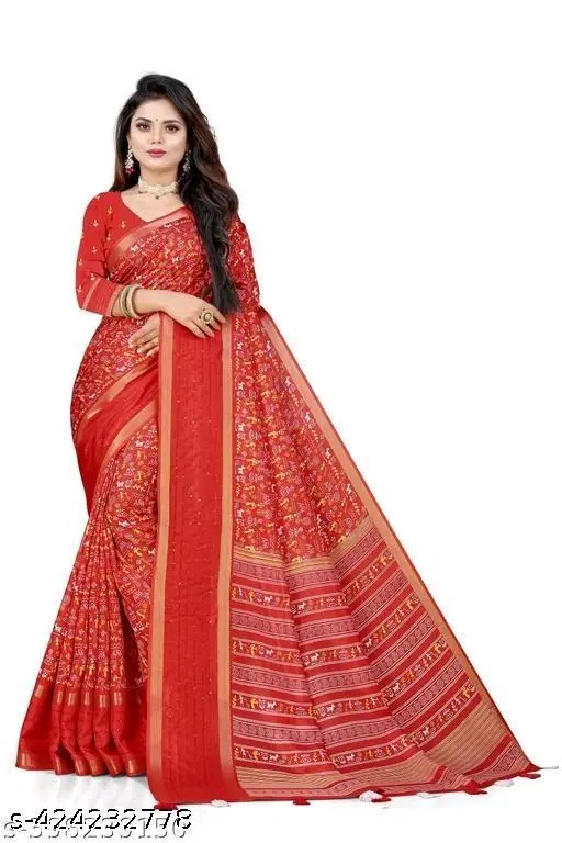 Silk Printed Saree for Women, Red (6.3 M)