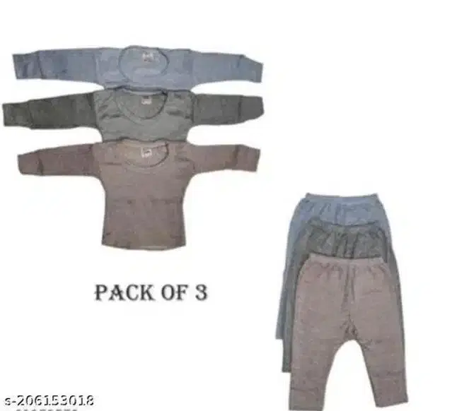 Cotton Blend Thermal Set for Kids, Set of 3 (Multicolor, 0-3 Months)