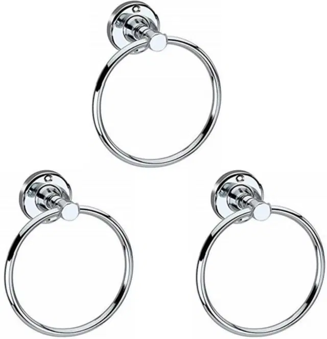 Stainless Steel Multipurpose Towel Ring with Wall Flange, Silver, Set of 3