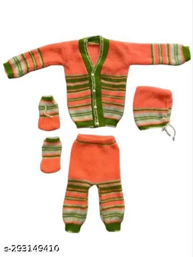 Woolen Sweater & Pant with Socks & Cap for Kids (Multicolor, 0-3 Months)