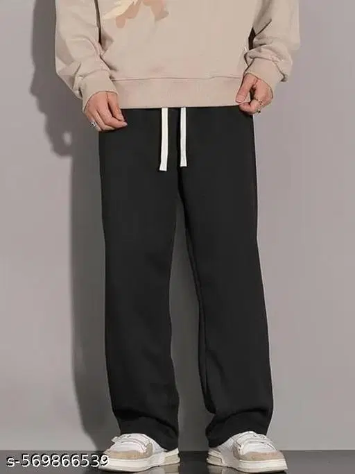 Cotton Blend Solid Trackpant for Men, Black (L)