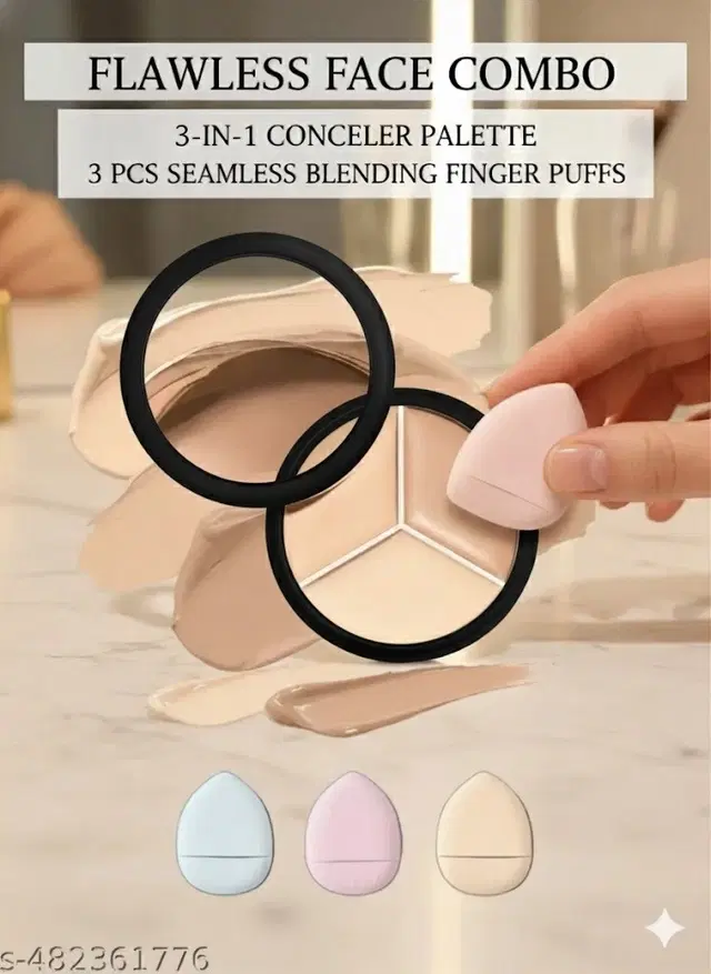 3 In 1 Concealer With 3 Piece Fingeer Puff Combo