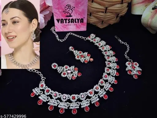 Silver Finish Marvelous Delicate Look Jewellery for Women (Red, Free Size)