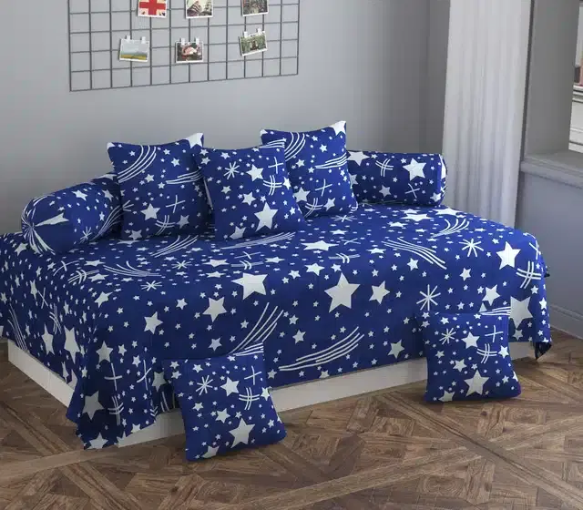 Microfiber Diwan Cover Set, Blue, Pack of 8