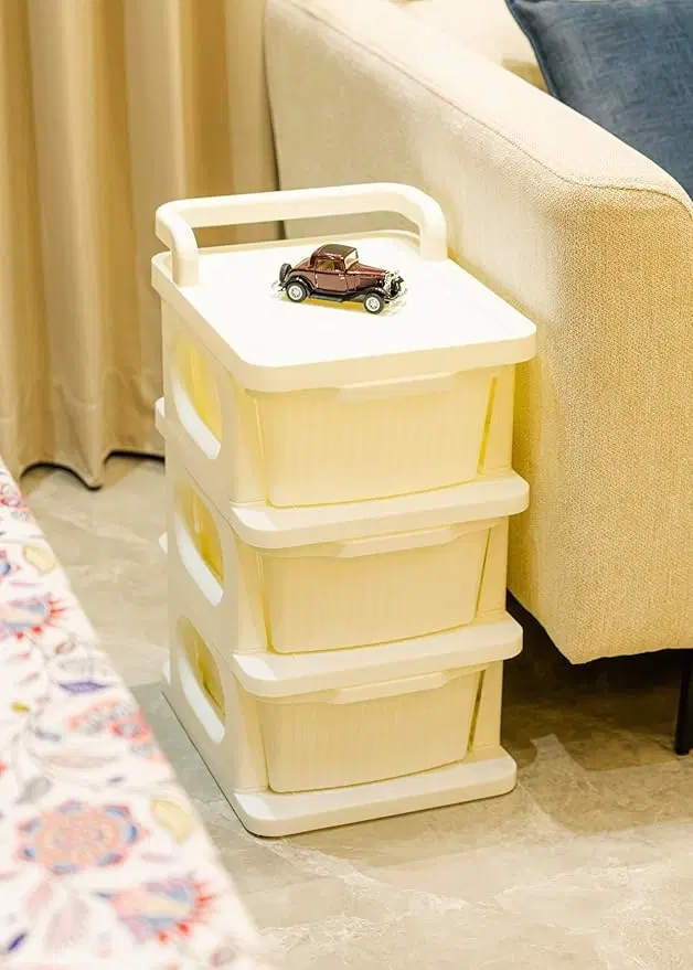 3 Tier Plastic Storage Drawer Cabinet With Wheels (Pack Of 1)