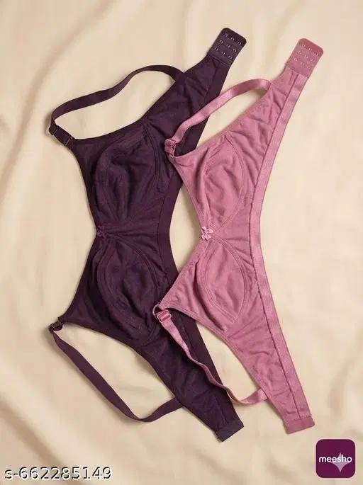 Hosiery Solid Bras for Women, Brown & Pink, Pack of 2 (32A)