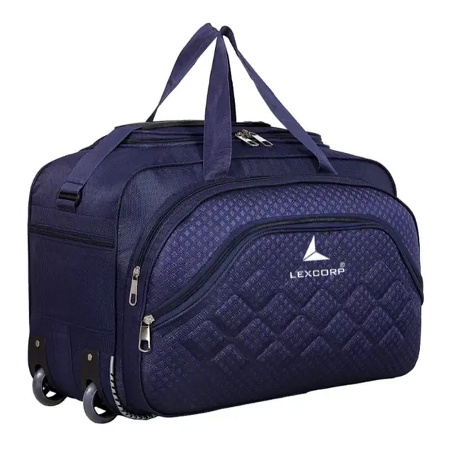 Polyester Solid Waterproof Duffel Bag with Wheels, Navy Blue, 60 L