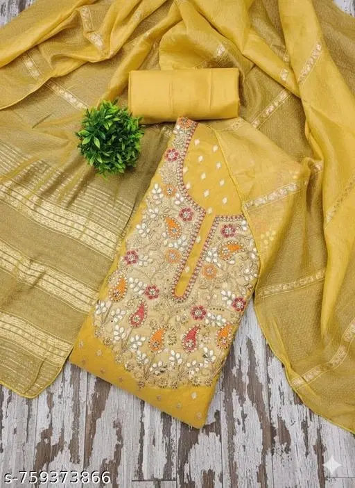 Embroidered Patiala Suit Set for Women (Multicolor, 7.05 meter (4XL)) (Multicolor, 6.25 meter (L)