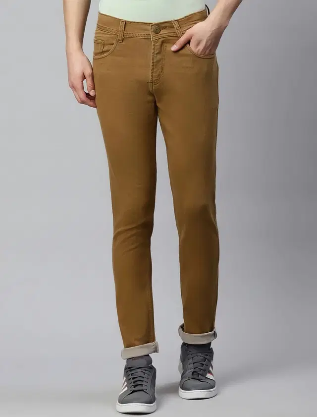 Denim Stretchable Dobby Jeans for Men (Dark Brown, 28)