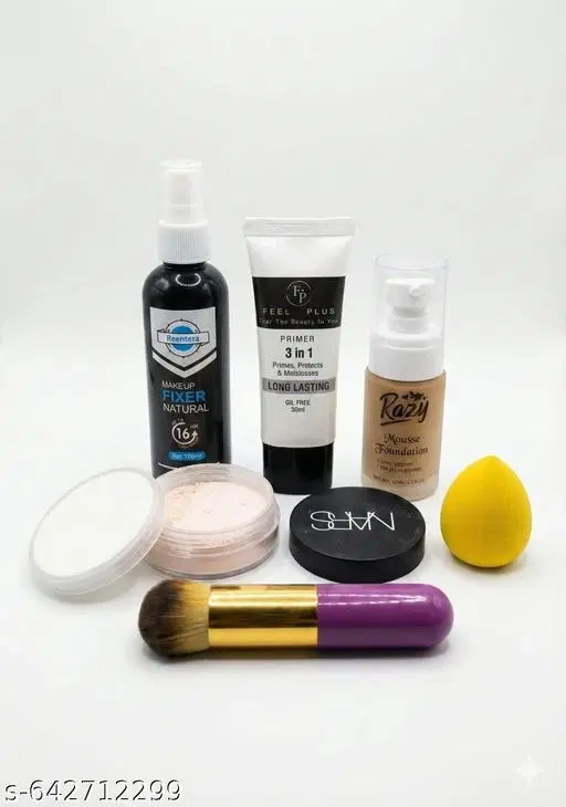 Ultimate Makeup Combo Kit | Matte Foundation, Compact Powder, Contour Stick, Primer & Setting Spray | Long-Lasting, Full Coverage, Natural Finish | Face Makeup Set for Women&Girls