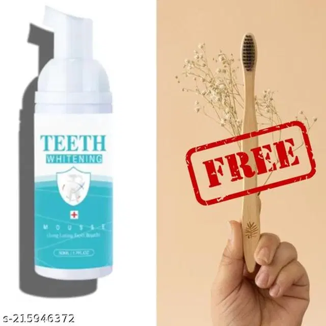 Combo of Teeth Whitening Foam Wash, 50 ml with Bamboo Toothbrush, Set of 2