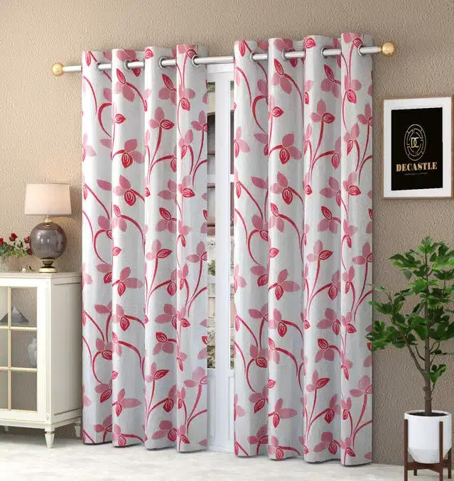 Printed Curtains, Pack of 2, Pink, 5 feet