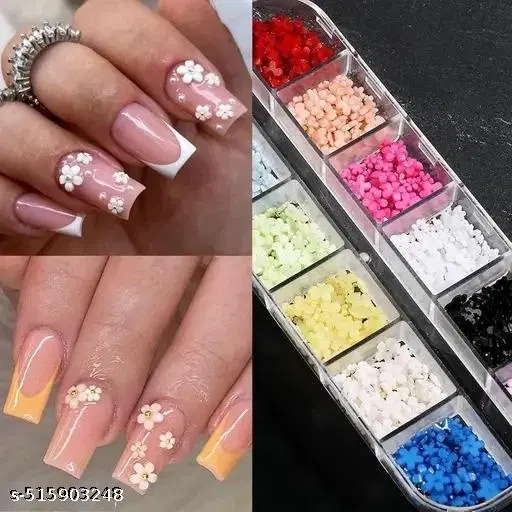 3D Multicolor Flower Steel Ball Beads Nail Art Decoration, Multicolor