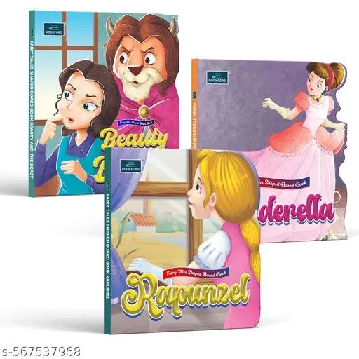 Fairy Tale Shaped Story Book | Beauty and the Beast, Cinderella, and Rapunzel | Book for kids | Board Book for kids | fairy tales | story book (Set of 3)