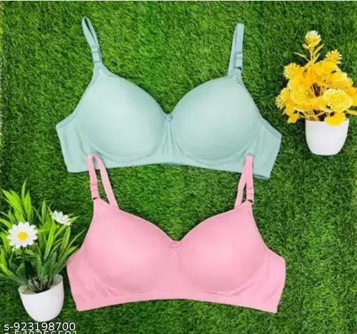 Pack of 3 Soft Padded Bras for Women (Green, 32A)