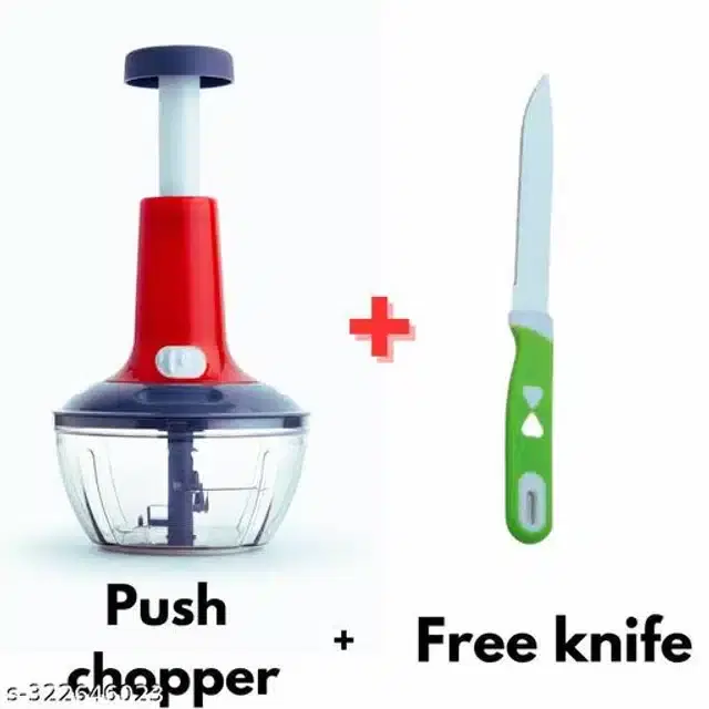 Plastic Manual Vegetables Chopper, 650 ml with Kitchen Knife, Multicolor, Set of 2