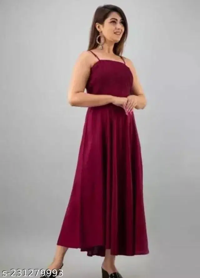 Poly Crepe Dress for Women (Maroon, L)