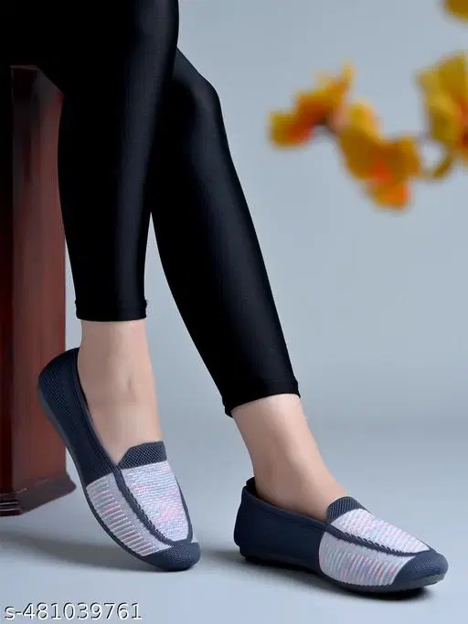 Printed Mesh Ballerinas for Women (Grey, IND-8)
