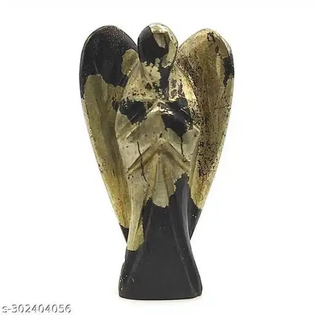 Carved Gemstone Angel Figurine, Black & Gold