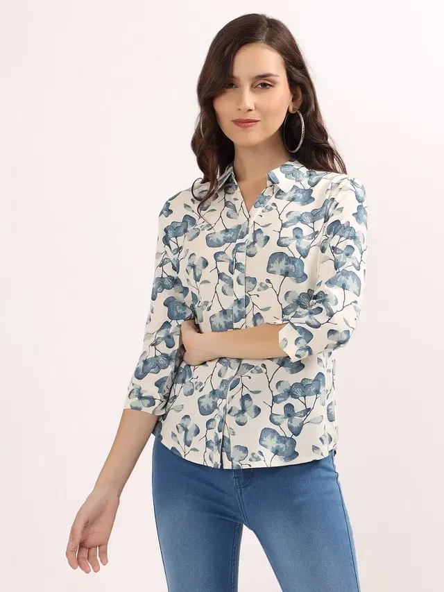 Rayon Printed Shirt for Women, White (XXL)