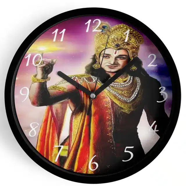 Analog Lord Krishna Wall Clock for Home, Black, 7 Inches