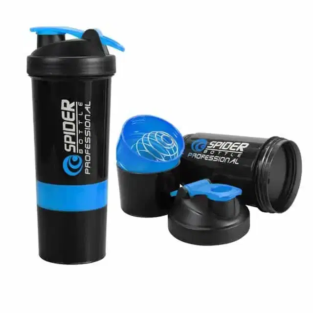 Aravi Spider Protein Shake Bottle With 2 Storage Extra Compartment For Gym, Black, 500 ml