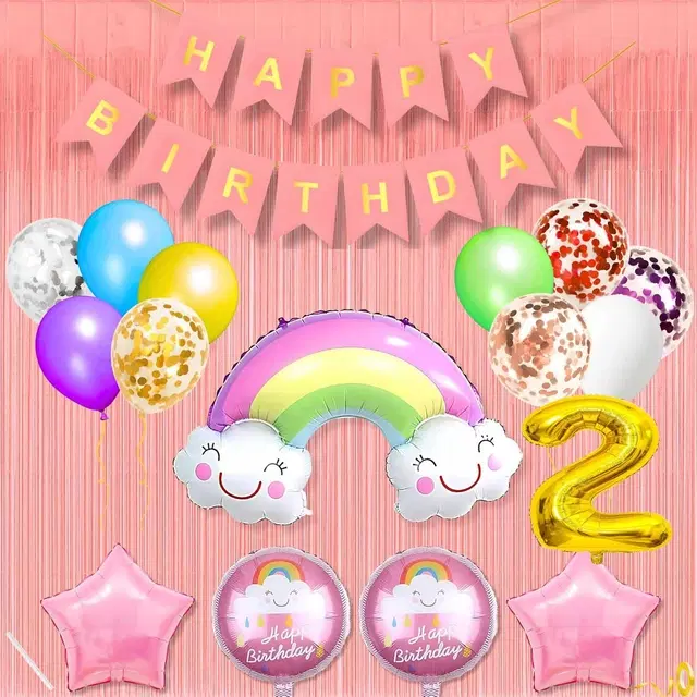 Colorful Rainbow Theme 2nd Birthday Decoration Kit for Kids (Multicolor)Pcs Of 20 ,(Set Of 1)