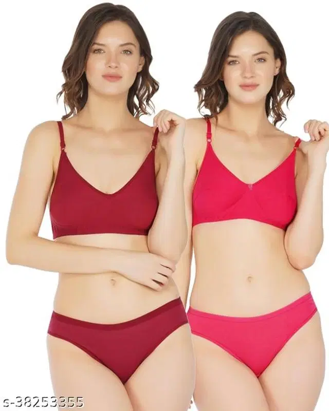 Cotton Blend Solid Lingerie Set for Women, Pack of 2 (Multicolor, 30A)