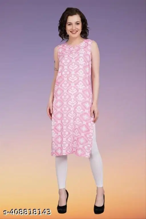 Polycotton Printed Kurti for Women, Pink (S)