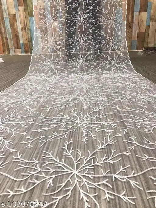 Embroidered Jaipuri Net Botanical Sewing & Embroidery (White, Free Size)