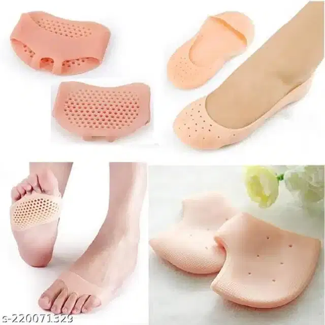 Moisturizing Silicon Gel Socks with Foot Pad, Beige, Set of 3