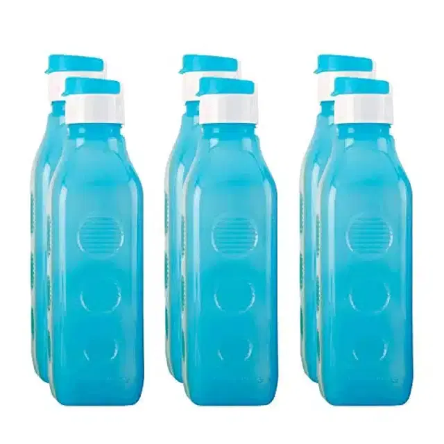 Airtight Plastic Water Bottle with Lid, Sky Blue, 1000 ml, Pack of 6
