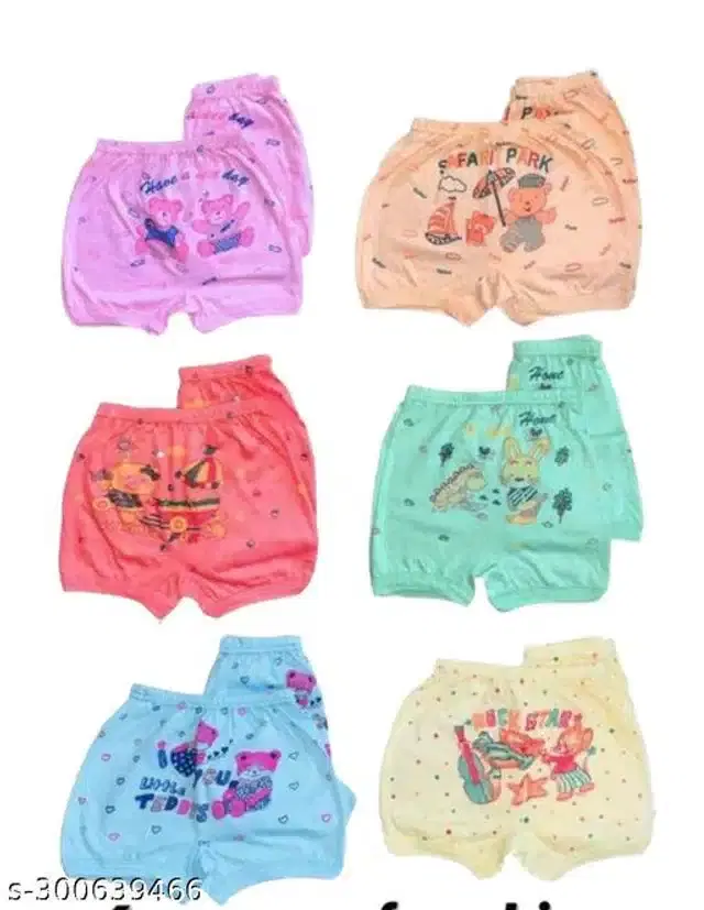 Cotton Innerwear Shorts for Kids, Pack of 6 (Multicolor, 0-3 Months)