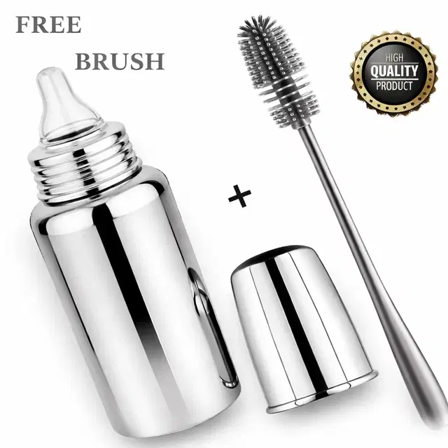 Stainless Steel Baby Feeding Bottle  with Bottle Cleaning Brush (250 ml)