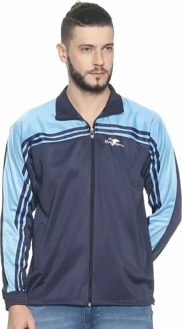 HPS Sports Full Sleeve Solid mens Jacket (Blue, L) (HP0440)