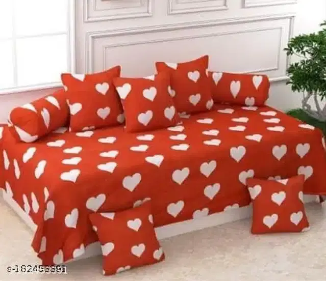 Polycotton Diwan Cover Set, Red, Set of 8