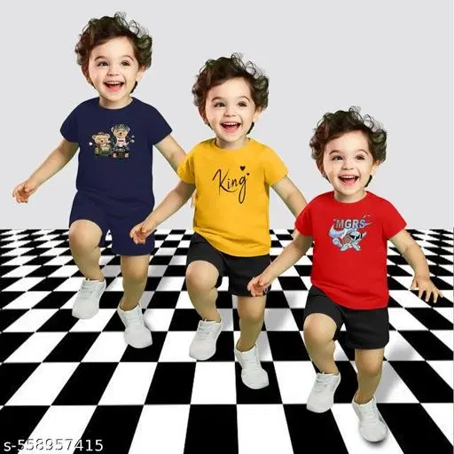 Cotton Blend Printed Clothing Set for Boys, Multicolour, Pack Of 3 (0-1 Months)