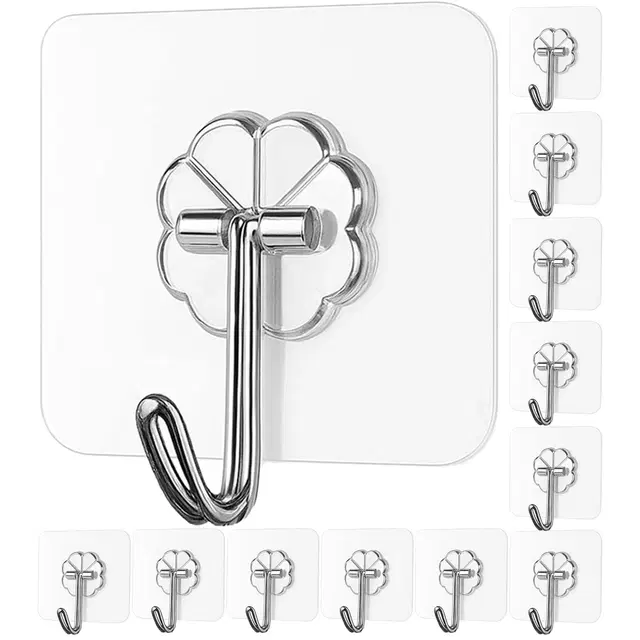 Plastic Wall Hooks, Transparent (Pack of 20)