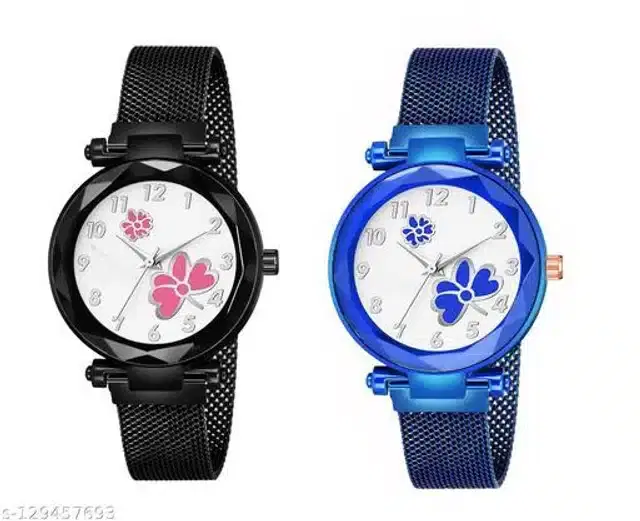Analog Watch for Women, Pack of 2 (Blue & Black)