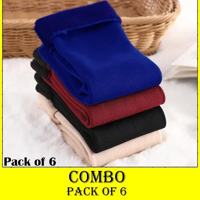 Woolen Solid Socks for Women, Set of 6 (Multicolor)