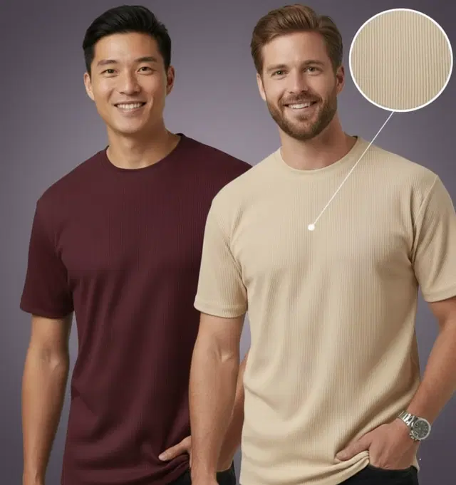 Polyester Round Neck T-shirt for Men, Multicolour, Pack of 2 (M)