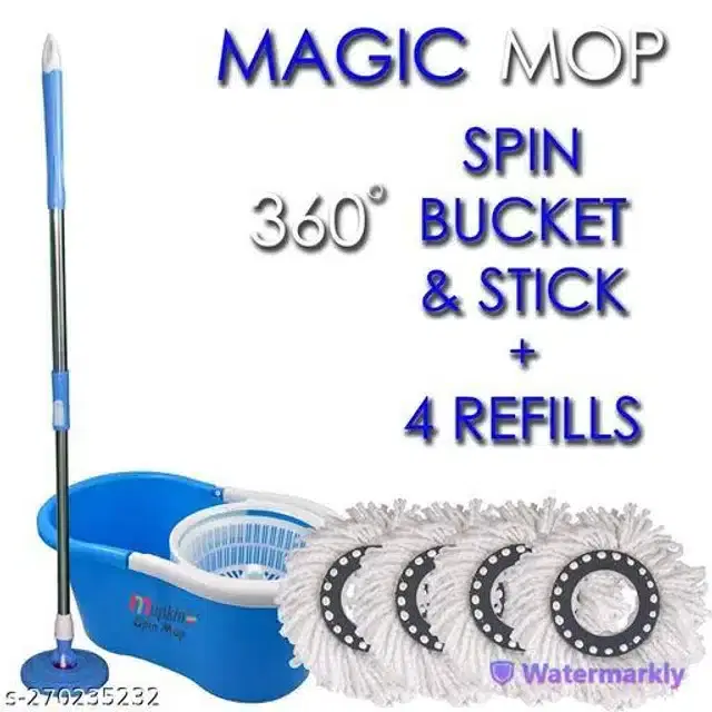 Spin Bucket Mop with 4 Refill, Assorted, Set of 1