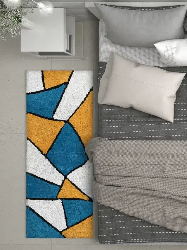 Abstract Bedside Runner with Antiskid Back, 20"x48", Blue