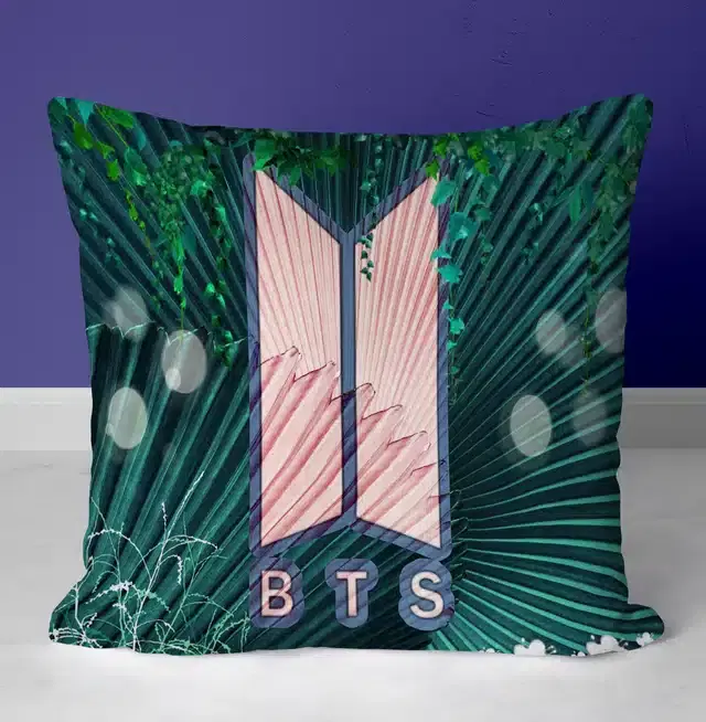 BTS Signature Printed Cushion Cover, Multicolor, 12X12 Inch, Gt-009