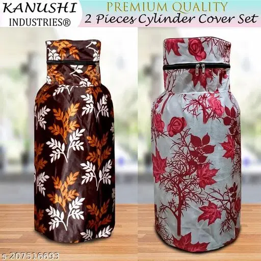 KANUSHI Industries® Designer LPG Gas Cylinder Cover Set of 2Pc (2PCS+CYL-Brown-Small-LEVS+Maroon-SHUB)